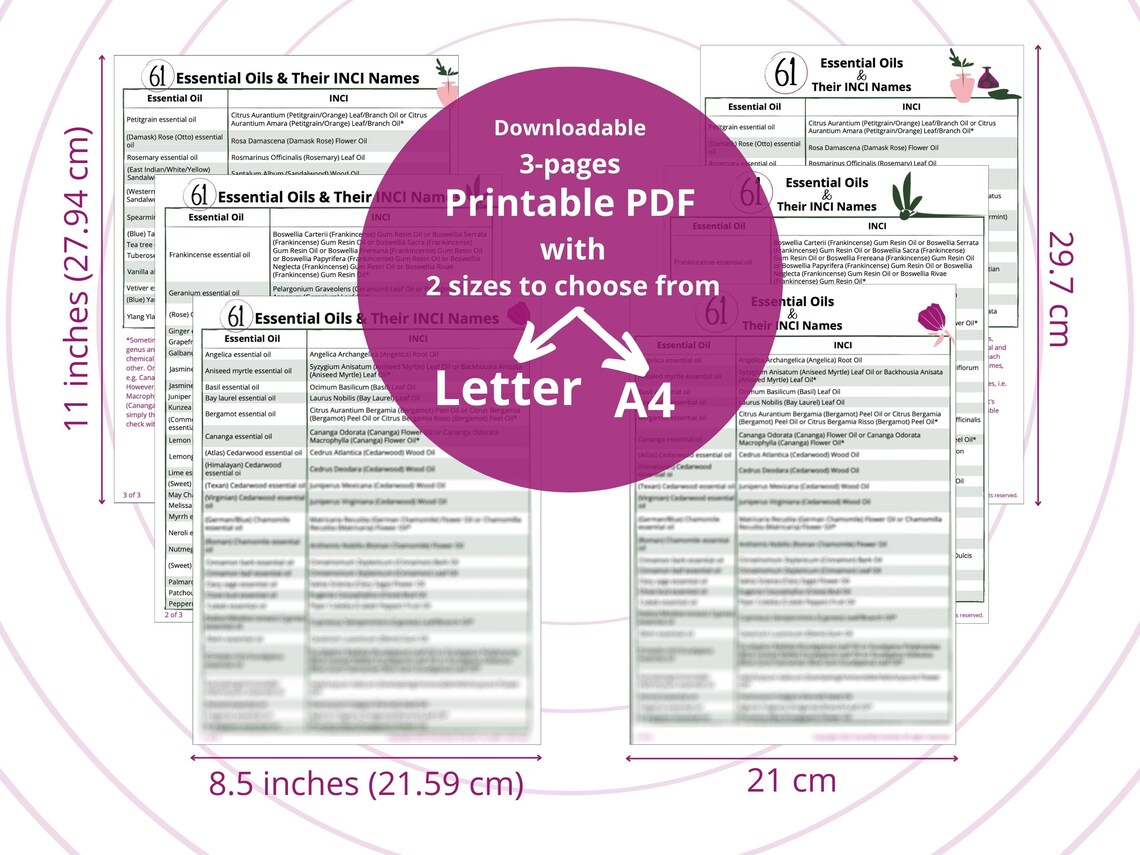 61 Essential Oils & INCI Names Chart printable PDF Etsy