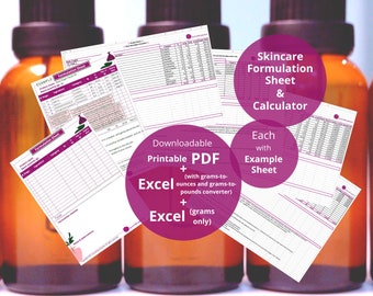 Skincare Formulation Sheet and Calculator (Printable PDF + Excel Spreadsheet)