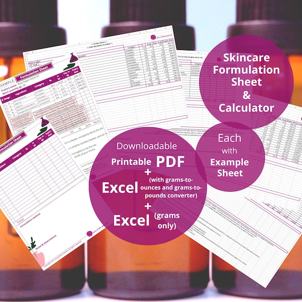 Hautpflege-Formelblatt und Taschenrechner (druckbares PDF + Excel-Arbeitsblatt)