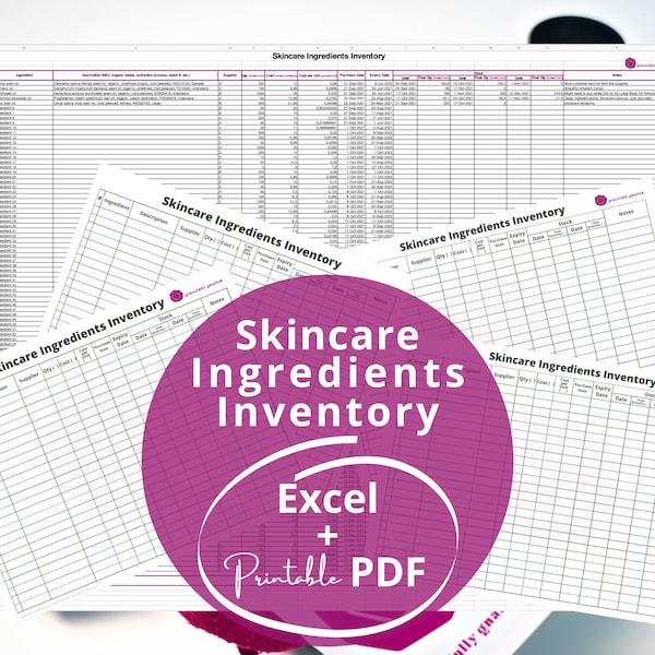 Skincare Ingredients Inventory (Excel + Printable PDF)