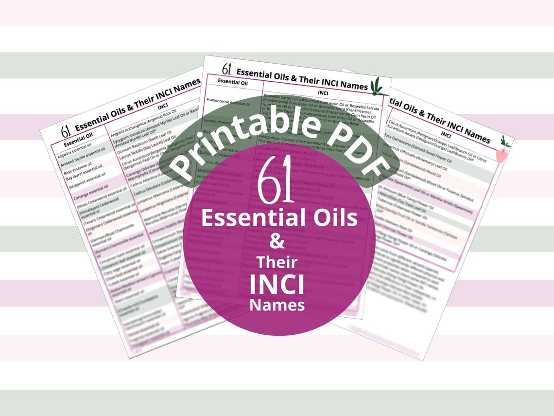 61 Essential Oils & INCI Names Chart printable PDF Etsy