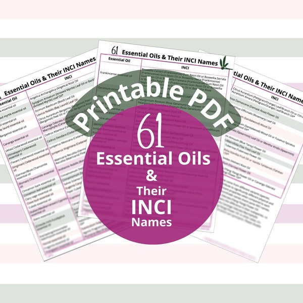 61 Essential Oils & INCI Names Chart (Printable PDF)