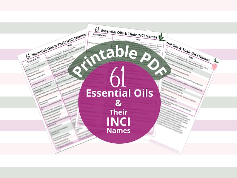 61 Essential Oils & INCI Names Chart printable PDF Etsy
