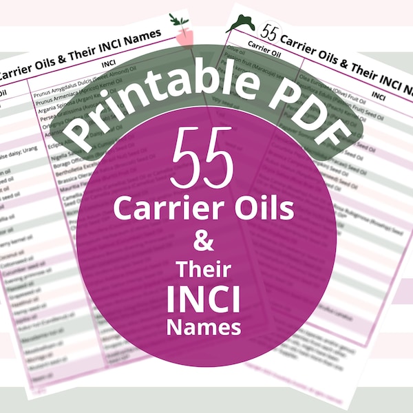 55 Carrier Oils & INCI Names Chart (Printable PDF)