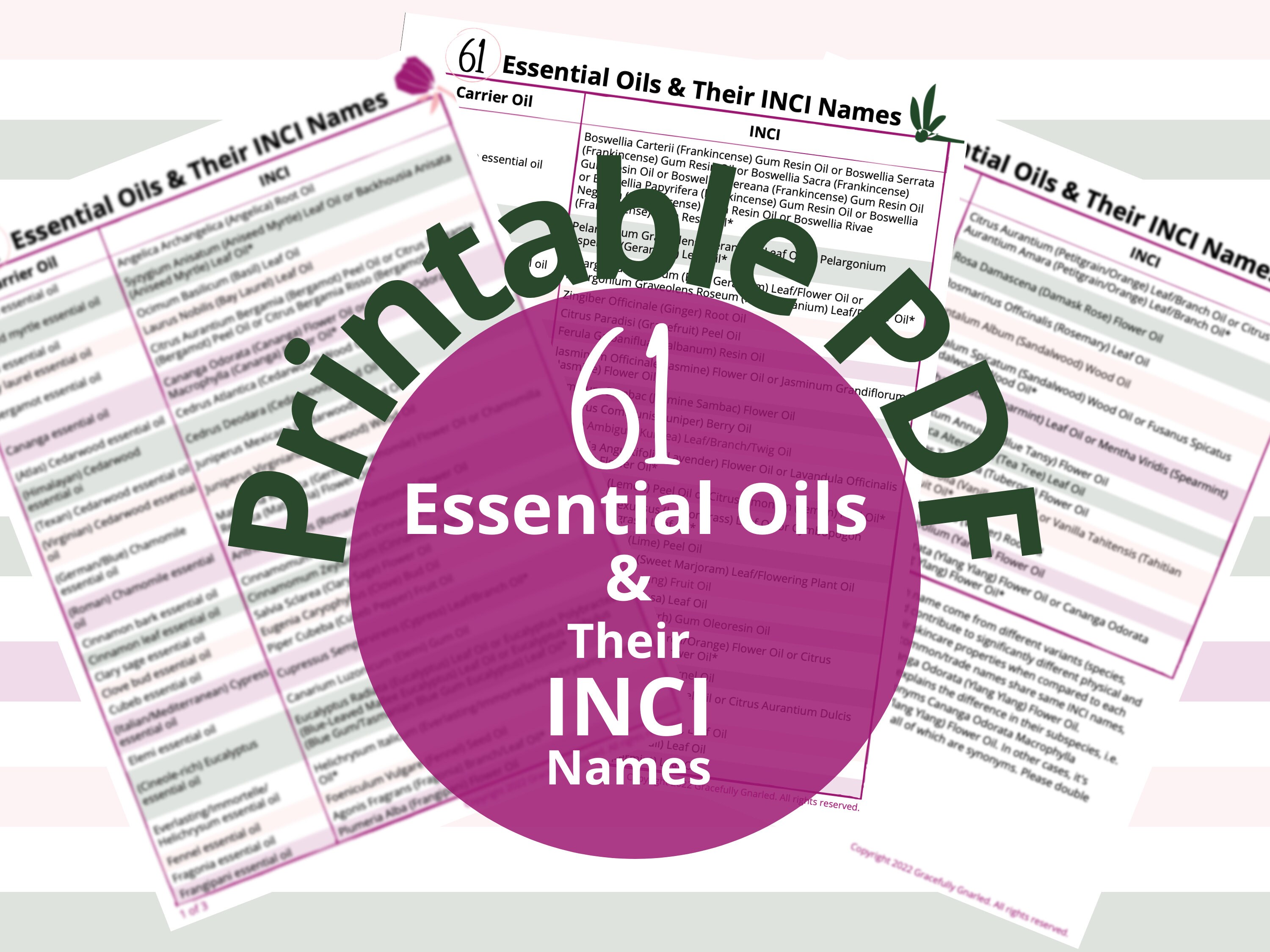 61 Essential Oils & INCI Names Chart printable PDF Etsy