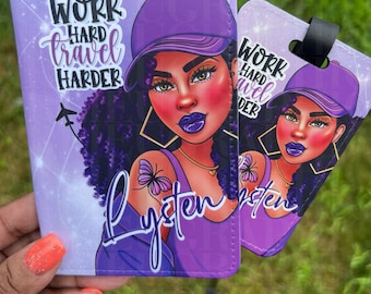 Estuche para pasaporte y etiqueta de equipaje personalizados: Cartera de viaje mágica para chica negra