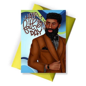 Tarjeta del Día del Padre para papá tío o hermano, hombres afroamericanos con barba, regalo del Día del Padre Negro para él