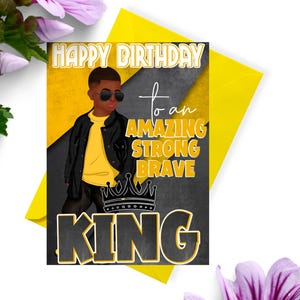 Alles Gute zum Geburtstagkarten für Jungen, Afroamerikaner, schwarze Könige, positive Affirmationskarte, afrozentrische Geschenke, braun, ermächtigend, gemischte Rassen