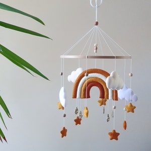 Baby mobile rainbow Nursery decor rainbow Baby room decor Mobile terracott rainbow with golden drops Baby shower gift