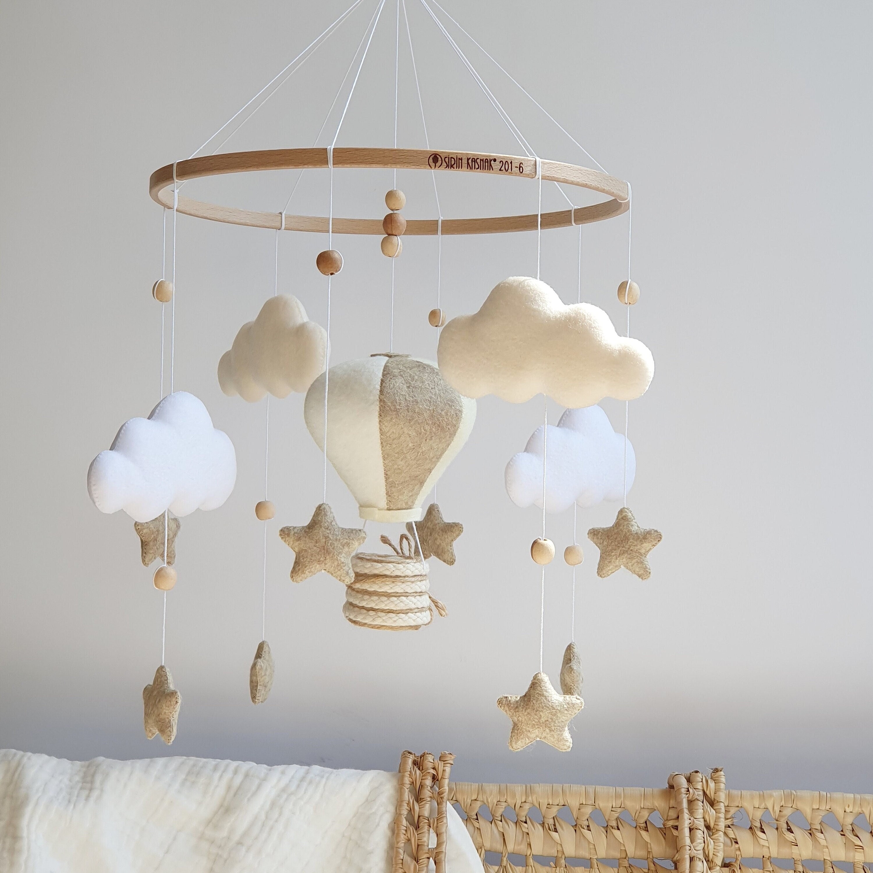 Luwecf Rattan Hot Air Balloon Cloud Ornament,Woven Pendant,Baby Mobile