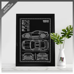 Nissan Fairlady Z 300ZX Z32 Minimalist Blueprint Style for Large Poster Print / Wall Art | DIGITAL DOWNLOAD