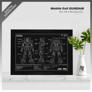 Mobile Suit Gundam RX78 2 Mecha Robot Blueprint Style for Large Poster Print / Wall Art | Digital Download