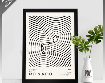 Bauhaus Inspired | Circuit de Monaco F1 MotoGP Race Track Minimalist for Large Poster Print / Wall Art | Digital Download | Printable