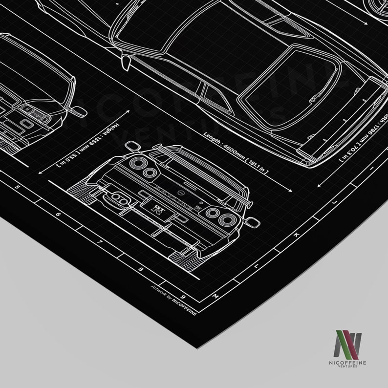 Gt R R34 Blueprint Basic Nissan Skyline GT-R R34 Minimalist Blueprint Style for Large Poster ...
