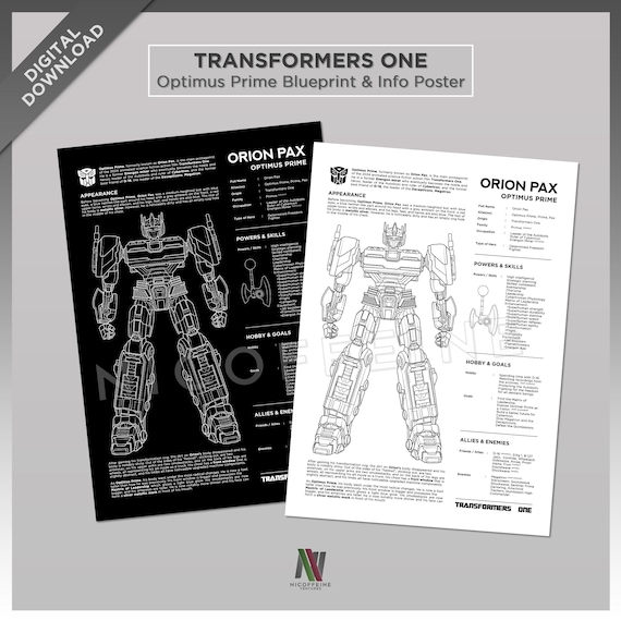 2PCS Transformers One Optimus Prime Orion Pax OP Blueprint