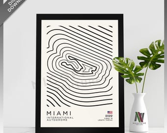 Bauhaus Inspired Miami International Autodrome Circuit F1 MotoGP Minimalist for Large Poster Print / Wall Art | Digital Download | Printable