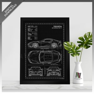 Toyota GR Supra MK5 MKv A90 J29 Minimalist Sport Car Blueprint Style for Large Poster Print / Wall Art | DIGITAL DOWNLOAD
