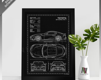 Toyota Supra MKIII MK3 A70 Minimalist Sport Car Blueprint Style
