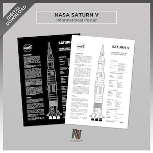 NASA Saturn V Apollo Launch Vehicle Minimalist Informational Poster for Large Poster Print / Wall Art | Digital Download | Printable