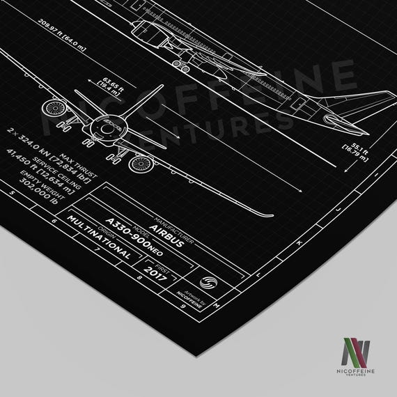 Airbus A330 900 Neo Minimalist Aircraft / Aeroplane Blueprint