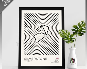 Bauhaus Inspired Silverstone Circuit F1 MotoGP Race Track Minimalist for Large Poster Print / Wall Art | Digital Download | Printable