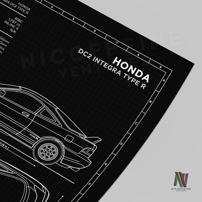 Integra Dc 3 Type R Drawing Honda Integra Type R DC2 JDM Minimalist Sport Car Blueprint Style for ...