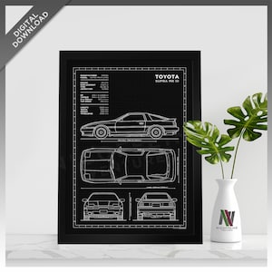 Toyota Supra MKIII MK3 A70 Minimalistischer Sportwagen Blueprint Stil für großes Poster/Wandkunst | DIGITALER DOWNLOAD