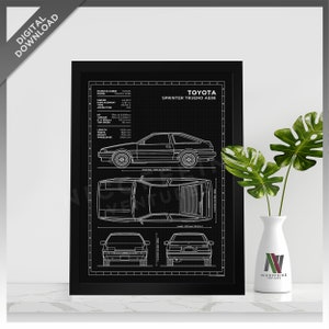 Toyota Sprinter Trueno AE86 Minimalist Blueprint Style for Large Poster Print / Wall Art