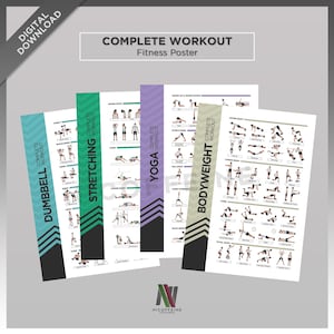 Dehnung | Körpergewicht | Hantel | Yoga Komplettes Workout Übung Fitness Poster für großen Posterdruck/Wandkunst | Digitaler Download
