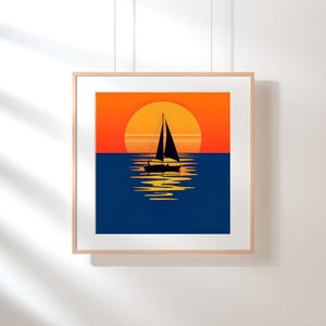 Minimalist Illustration Of Sailboat At Sunset Over Water HD
