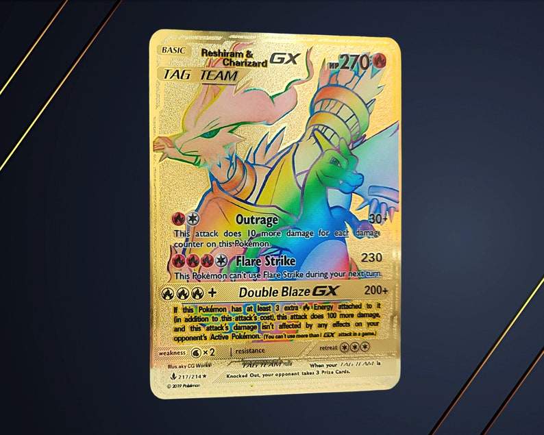 Reshiram Charizard GX TAG TEAM Pokemon Rainbow Shiny Gold Etsy UK