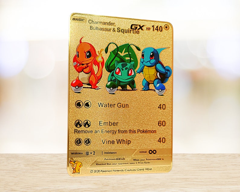 Charmander Bulbasaur Squirtle GX Pokemon Gold Metal Card Etsy Ireland