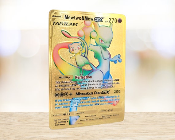 Mew And Mewtwo Rainbow Gx Shiny Gold Metal Pokemon Card Etsy Uk