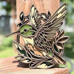 3D Layered Hummingbird Wall Art | Handmade Wooden Bird Decor for Shelf or Wall Display