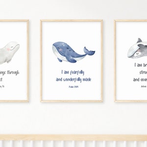 Under the Sea kids Bible Verse Print Affirmations Whale Dolphin Kids Scripture Verse Print Christian Nursery Decor Baby Boy Nursery Gift Art