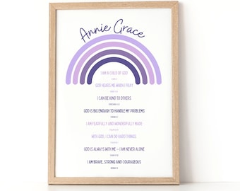 Kids Religious Affirmations Purple Christian Bible Verses Girls Birthday Gift Scripture Motivational Quotes for Toddlers Baby shower gift
