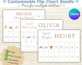 Editable Kids Flip Chart, Morning and Evening Schedules, Daily Visual Schedule, Kids Flip Routine, Toddler schedule, bedtime routine chart