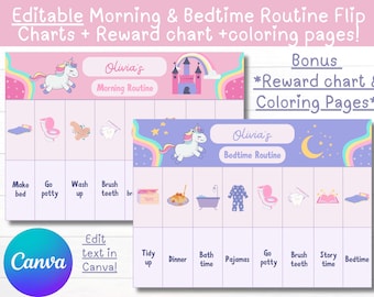 Unicorn Flip Routine Chart Kids Editable Printable,morning Board ...