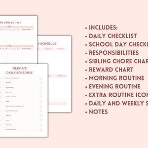 Girls Daily School Checklist Routine, Editable Chore Chart Printable ...