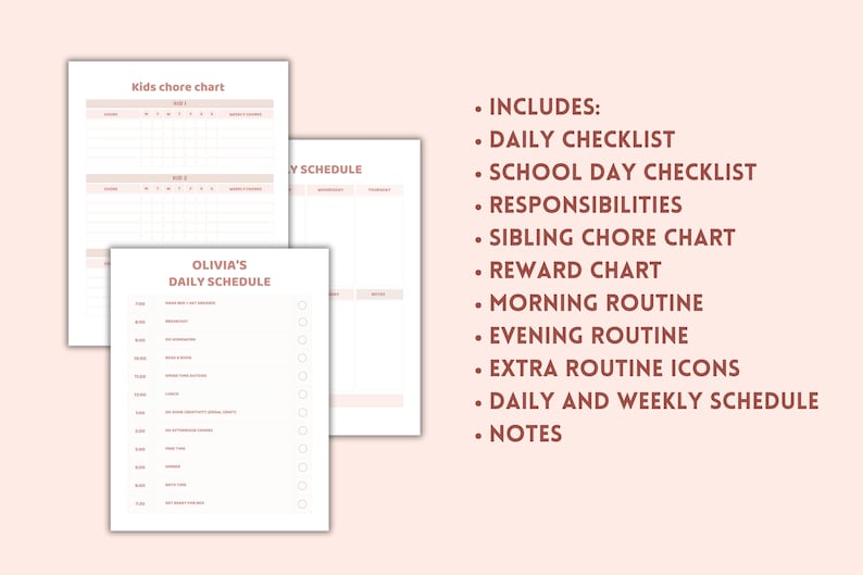 Girls Daily School Checklist Routine, Editable Chore Chart Printable ...