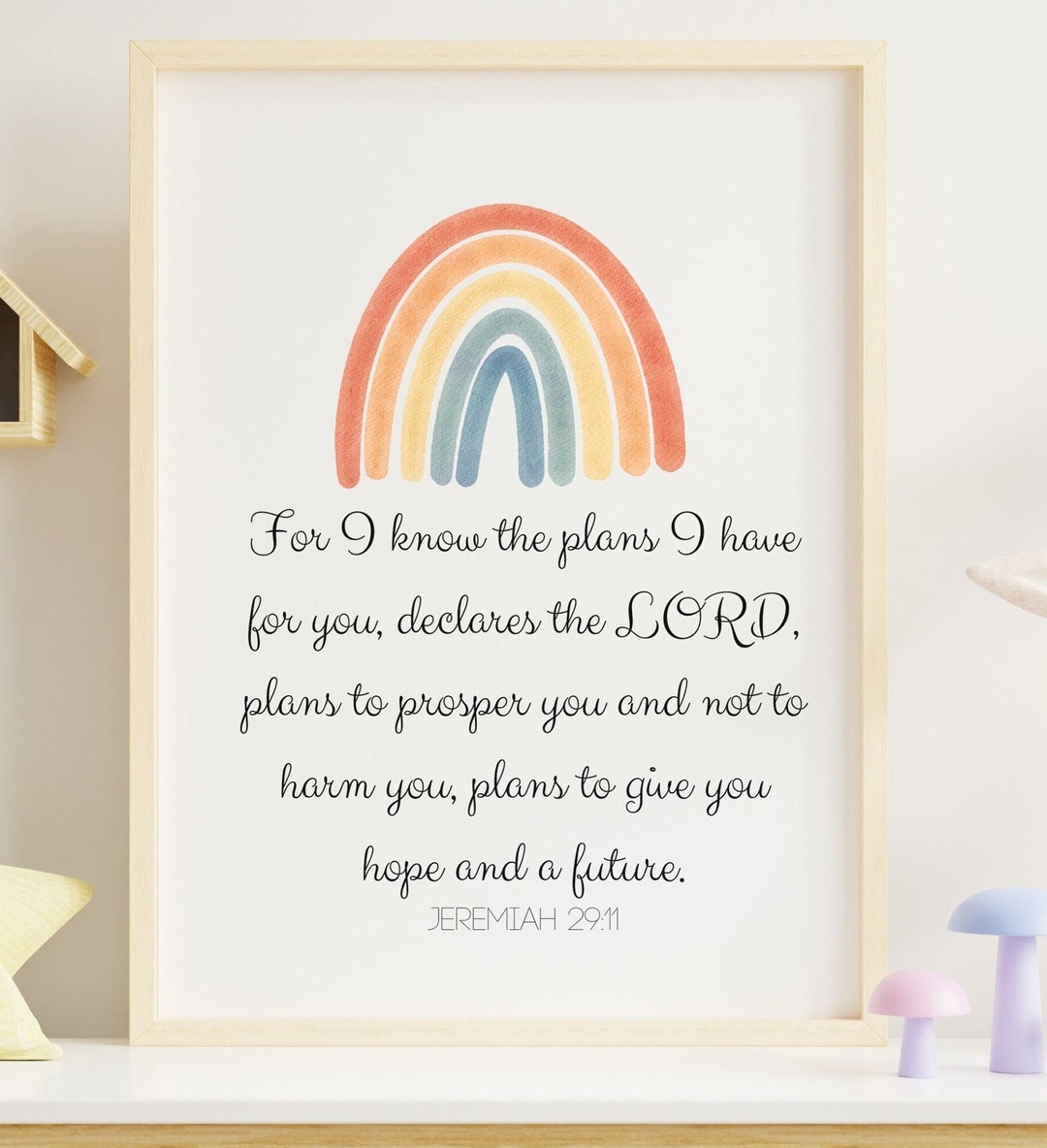 Jeremiah 2911 Bible Verse Nursery Wall Art Printable, Rainbow