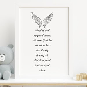 Beschermengel gebed Kids Art Print, engel van God mijn Guardian Dear Wall Art Decor, christelijk kindergebed afdrukbaar, digitale download