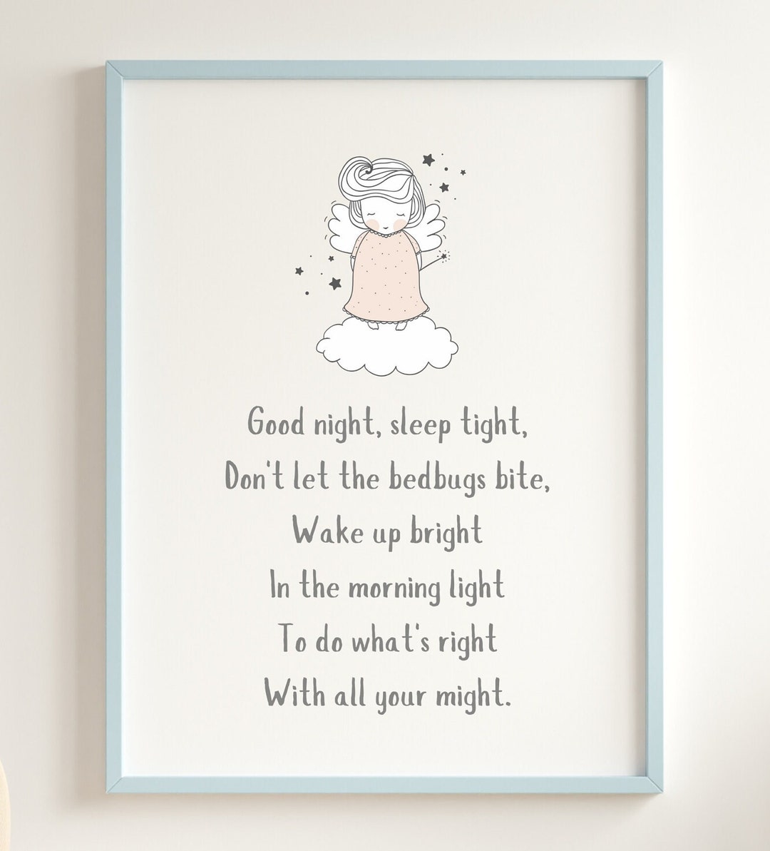Guardian Angel Verse Printable, Good Night Sleep Tight Girls Room Angel