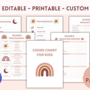 Girls Daily School Checklist Routine, Editable Chore Chart Printable, To Do List, Daily Routine Responsibility Chart, Kids Visual Planner