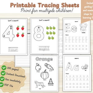 Printable Tracing Worksheet Bundle, Alphabet Worksheets, Alphabet Number Letter Color Shape Sheet Sheets Book ABC Preschool Trace K4 Phonics