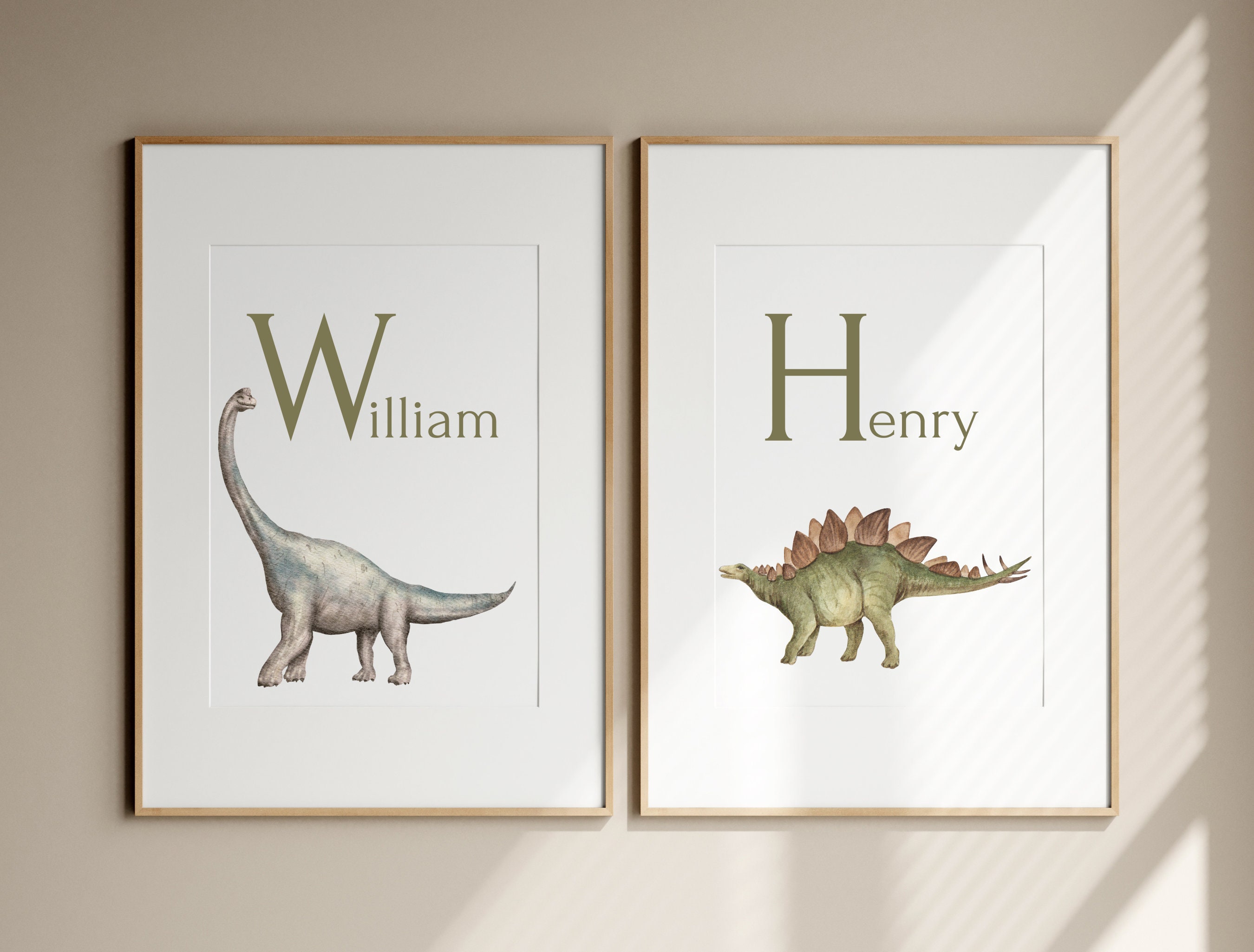 Dinosaur Custom Name Wall Art Set of 2 Dino Brothers Nursery Decor ...