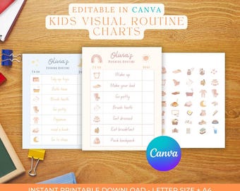 Bedtime Routine Chart, Editable Routine Chart, Morning Routine Chart Daily Routine, Daily Planner Kids, School Routine, Kids Daily schedules