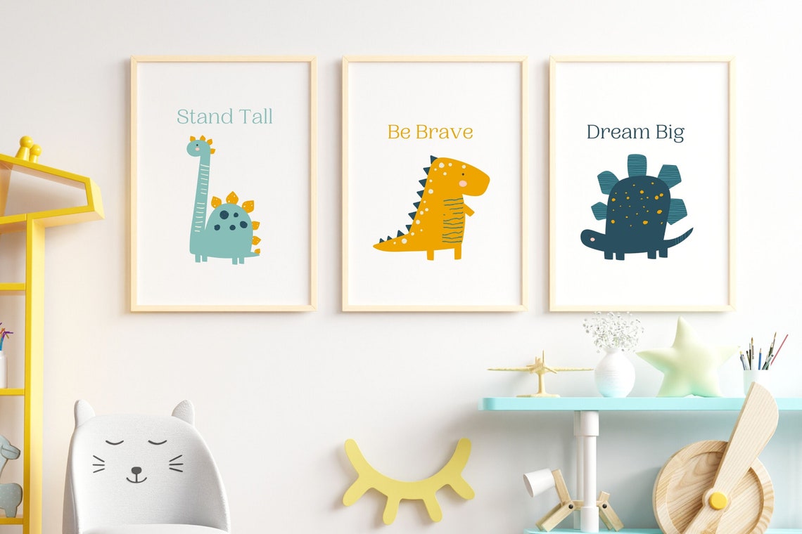 Printable Dinosaur Art Set of 3 Dino Nursery Wall Print for | Etsy