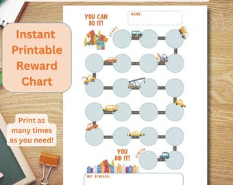 Printable Reward Chart, Construction reward chart, Potty training Chart, Boys reward Chart, Cars Chore Chart, Boys Responsibility Printable