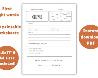 100 Fry's First Printable Sight Word Worksheets, Kindergarten 1st Grade, Learn to Read, Homeschool Classroom Montessori, Sight Word Practice